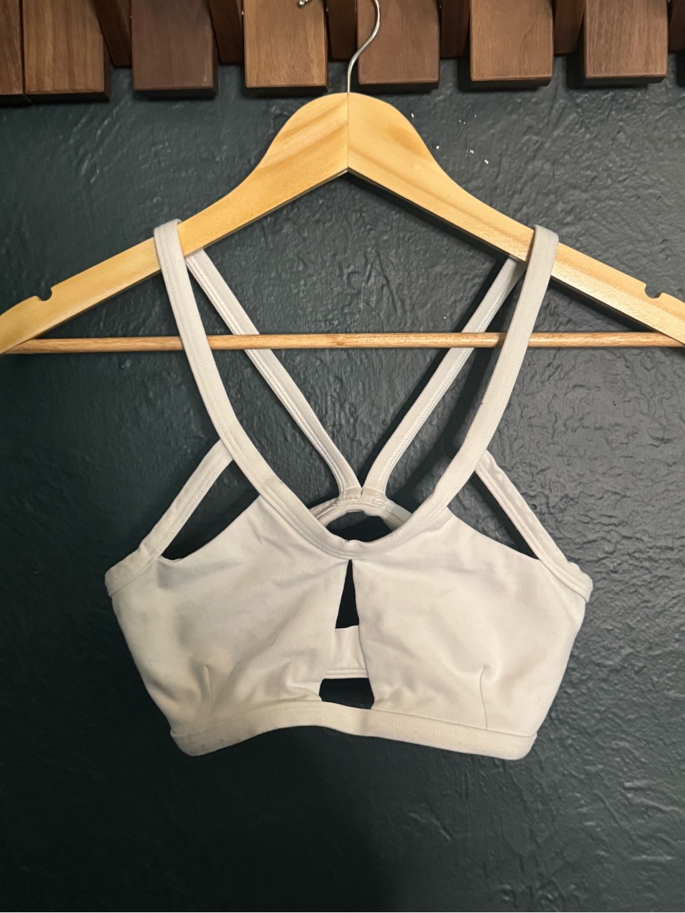 White retired Bombshell Sportswear Strappy keyhole sports bra